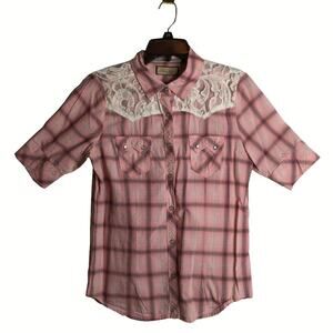 Legacy Falls For Her Button Up Shirt 3/4 Sleeve Collar Plaid Cowgirl Rodeo Small